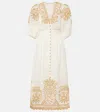 ZIMMERMANN WAVERLY EMBROIDERED LINEN MIDI DRESS