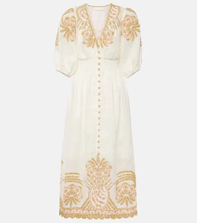 Zimmermann Waverly Embroidered Linen Maxi Dress In White