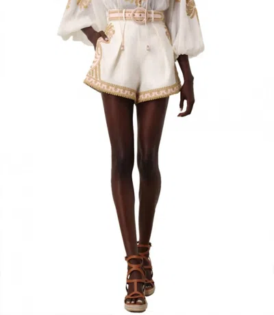 Zimmermann Waverly Embroidered Tuck Short In Cream/gold