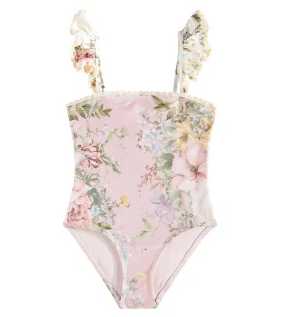 Zimmermann Kids' Waverly Floral Lace-trimmed Swimsuit In Pink