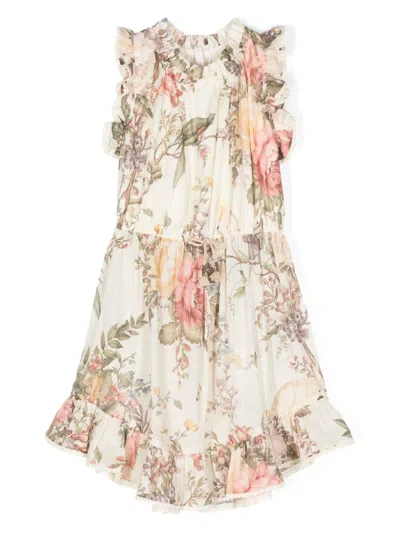 Zimmermann Kids' Waverly Floral-print Dress In Neutrals