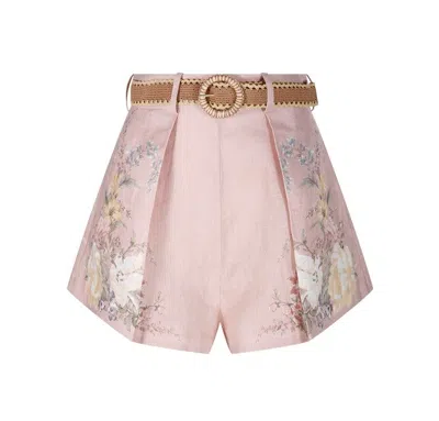 Zimmermann Waverly Floral Printed High Waist Shorts In Pink