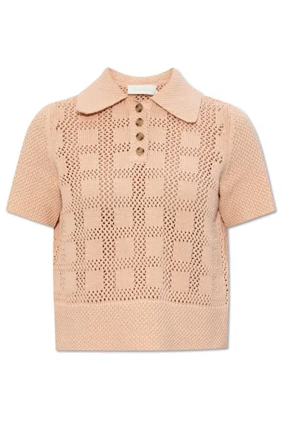Zimmermann Waverly Knitted Polo Top In Pink