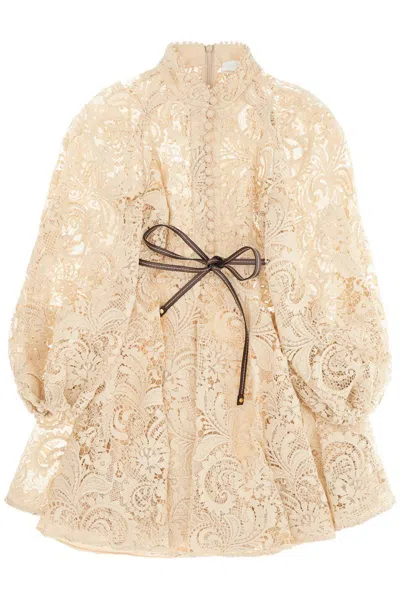Zimmermann Waverly Lace Mini Dress In Beige