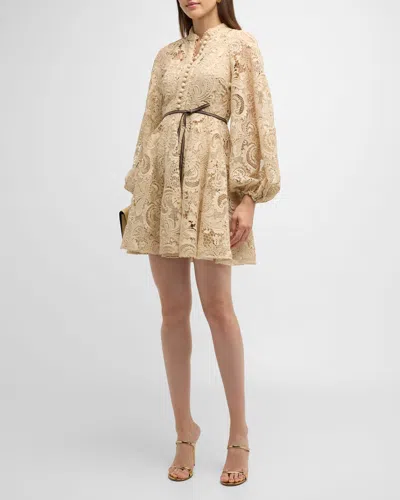Zimmermann Waverly Lace Mini Dress In Taupe