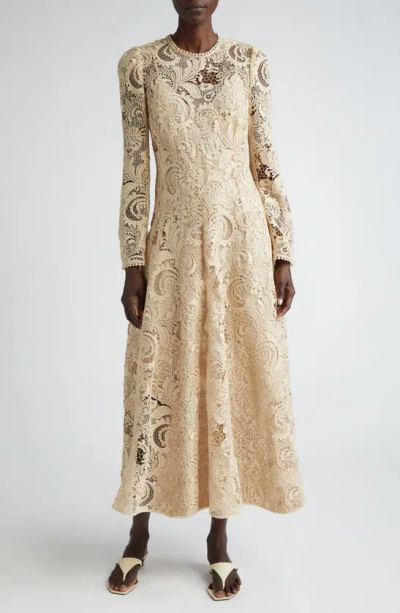 Zimmermann Waverly Long Sleeve Lace Midi Dress In Taupe
