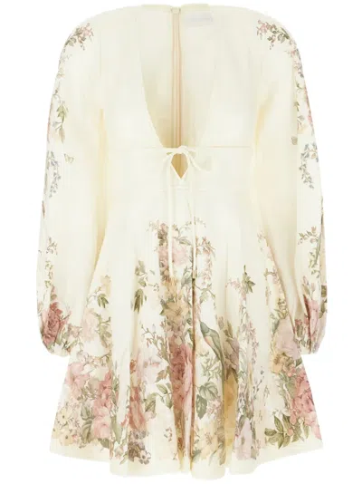 Zimmermann 'waverly' Beige Mini Dress With Floreal Print