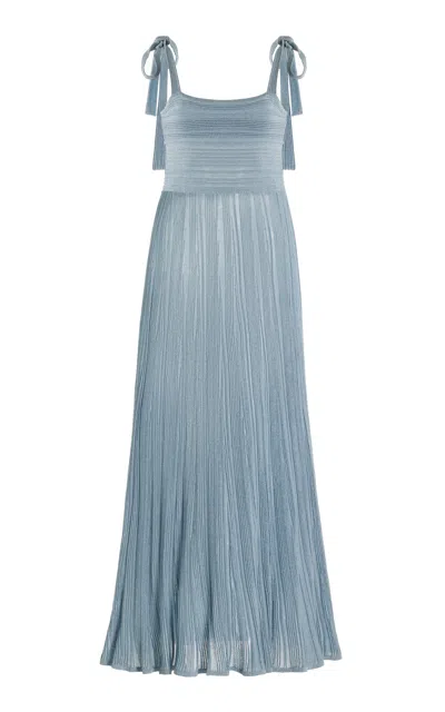 Zimmermann Waverly Pleated Metallic Knit Maxi Dress In Blue