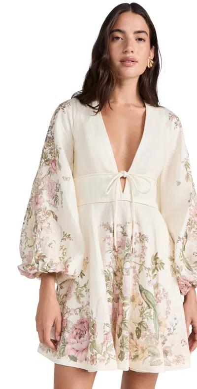 Zimmermann Waverly Plunge Mini Dress Cream Floral