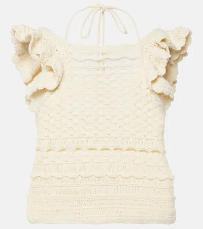 Zimmermann Womens Cream Waverly Ruffled Crochet Cotton Top