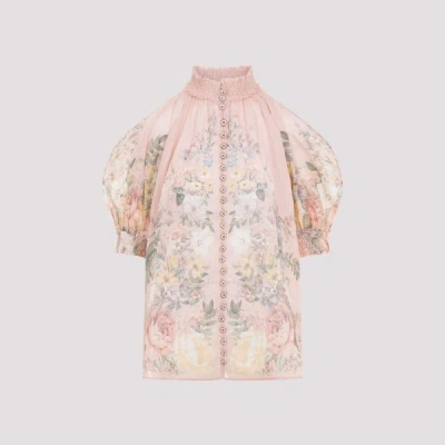 Zimmermann Waverly Short Sleeve Blouse In Pink Floral