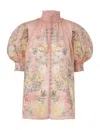 Zimmermann Waverly Short Sleeve Blouse Pink Floral In Pink