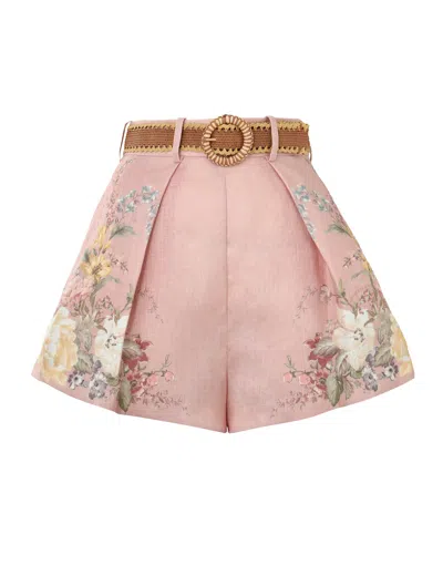 Zimmermann Waverly Tuck Shorts Pink In Multi Floral