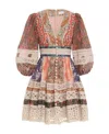 Zimmermann Devi Spliced Billow Linen Minidress In Nude