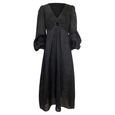 Pre-owned Zimmermann Wayfarer Cutout Midi Dress In Black Linen