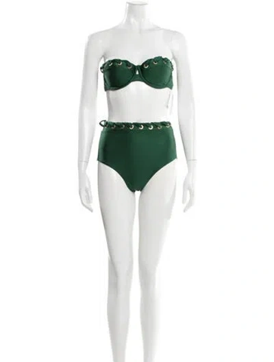 Pre-owned Zimmermann Whipstitch Trim Bikini W/ Tags In Green