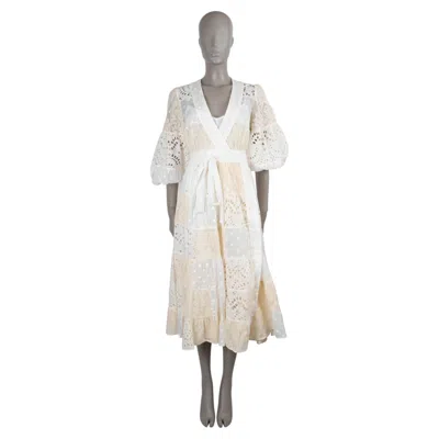 Pre-owned Zimmermann White & Beige Ramie 2022 Patchwork Lace Wrap Dress 0 Xs