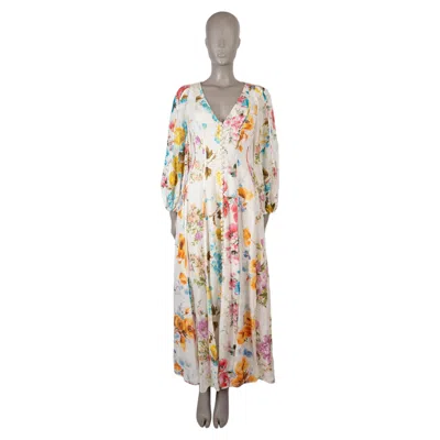 Pre-owned Zimmermann White & Multi Linen 2023 Halcyon Floral Splice Maxi Dress 1 S