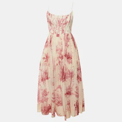 Pre-owned Zimmermann White & Pink Printed Cotton Corset Midi Dress Xs
