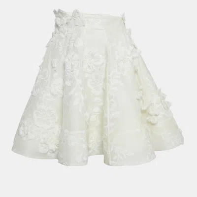 Pre-owned Zimmermann White Applique Detail Lenin Flared Skirt M