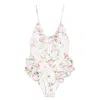 Zimmermann Multicolour Floral Swimsuit With Ruffled Edges And Adjustable Ties In Multi