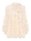 Zimmermann Illustration Pussy-bow Scalloped Cotton-blend Lace Blouse In Beige