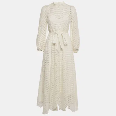 Pre-owned Zimmermann White Broderie Anglaise Cotton Belted Maxi Dress M