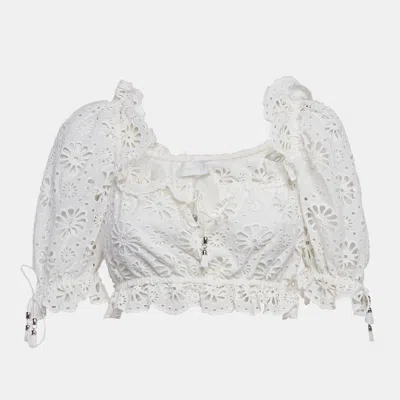 Pre-owned Zimmermann White Broderie Anglaise Cotton Crop Top S