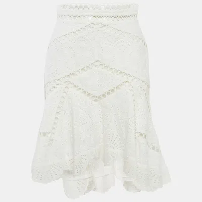 Pre-owned Zimmermann White Broderie Anglaise Knee Length Skirt M