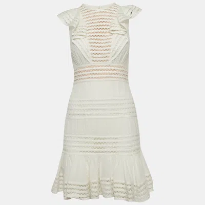 Pre-owned Zimmermann White Cotton & Lace Ruffled Mini Dress M