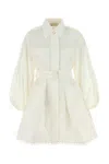 Zimmermann White Cotton Blend Utility Shirt Mini Dress In Ivory