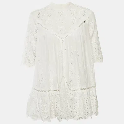 Pre-owned Zimmermann White Cotton Broderie Anglaise A-line Dress M