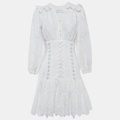 Pre-owned Zimmermann White Cotton Honour Corset Lace Short Mini Dress M