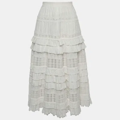 Zimmermann White Cotton Lace Ruffled Midi Skirt