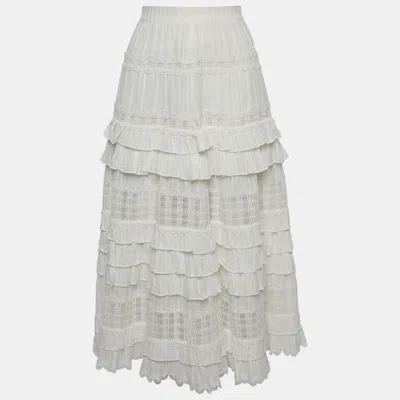 Pre-owned Zimmermann White Cotton Lace Ruffled Midi Skirt M
