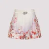 Zimmermann Crush Belted Floral-print Silk And Cotton-blend Twill Shorts In White