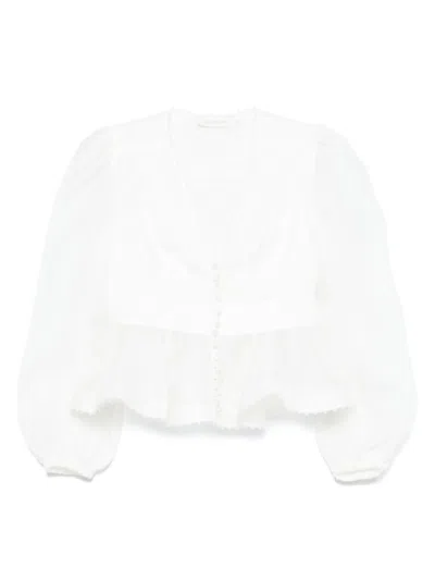 Zimmermann Dawning Beaded V-neck Blouse In Animal Print