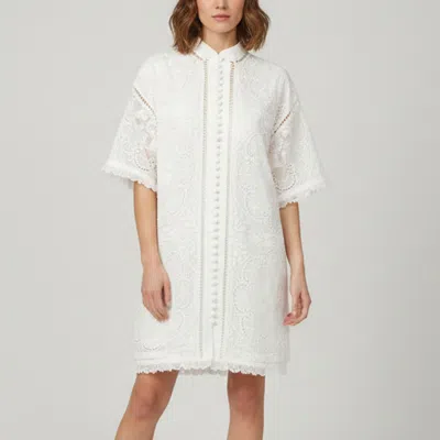 Pre-owned Zimmermann White Embroidered Cotton Laurel Lace Shirt Dress M