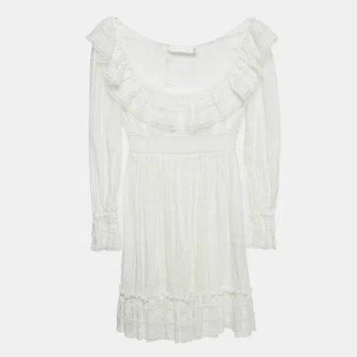 Pre-owned Zimmermann White Embroidered Cotton Melody Ladder Mini Dress Xs