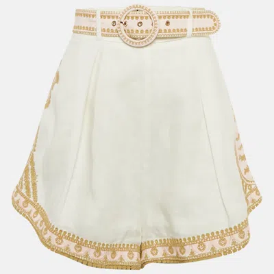 Zimmermann White Embroidered Linen Shorts