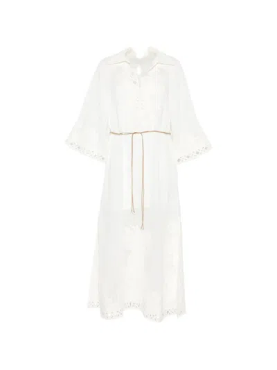 Zimmermann White Embroidered V Neck Midi Dress