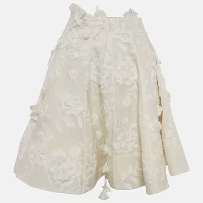 Pre-owned Zimmermann White Floral Applique Linen Blend Postcard Skirt S
