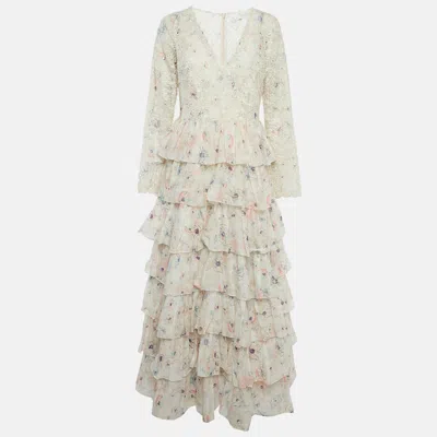 Zimmermann White Floral Print Broderie Anglaise Tiered Halliday Gown