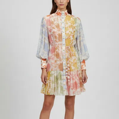 Pre-owned Zimmermann White Floral Print Chiffon Postcard Lantern Mini Dress M