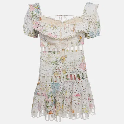 Zimmermann White Floral Print Cotton Off-shoulder Heathers Dress In Multi