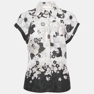 Pre-owned Zimmermann White Floral Print Linen Button Front Blouse L