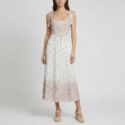 Pre-owned Zimmermann White Floral Print Linen Carnaby Midi Dress M
