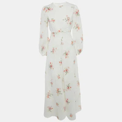 Pre-owned Zimmermann White Floral Print Linen Maxi Dress M