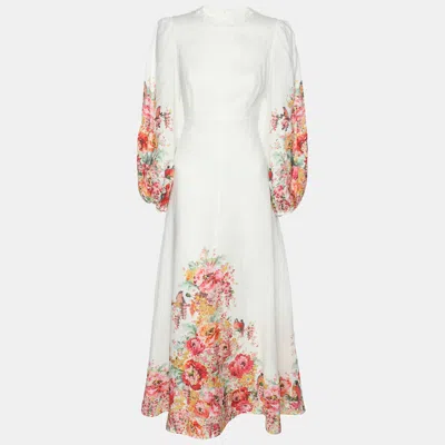 Pre-owned Zimmermann White Floral Print Linen Maxi Dress Xs