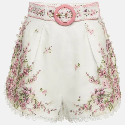 Pre-owned Zimmermann White Floral Print Linen Shorts M